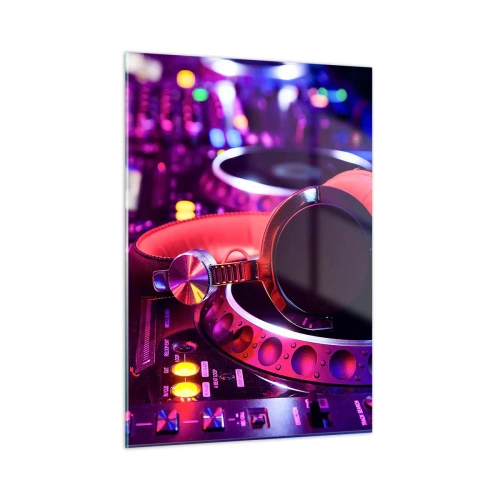 Impression sur verre - Image sur verre - Équipement DJ coloré avec casque rouge - 50x70cm - Avant que le plaisir ne commence - Décoration murale moderne pour le salon et la chambre ARTTOR
