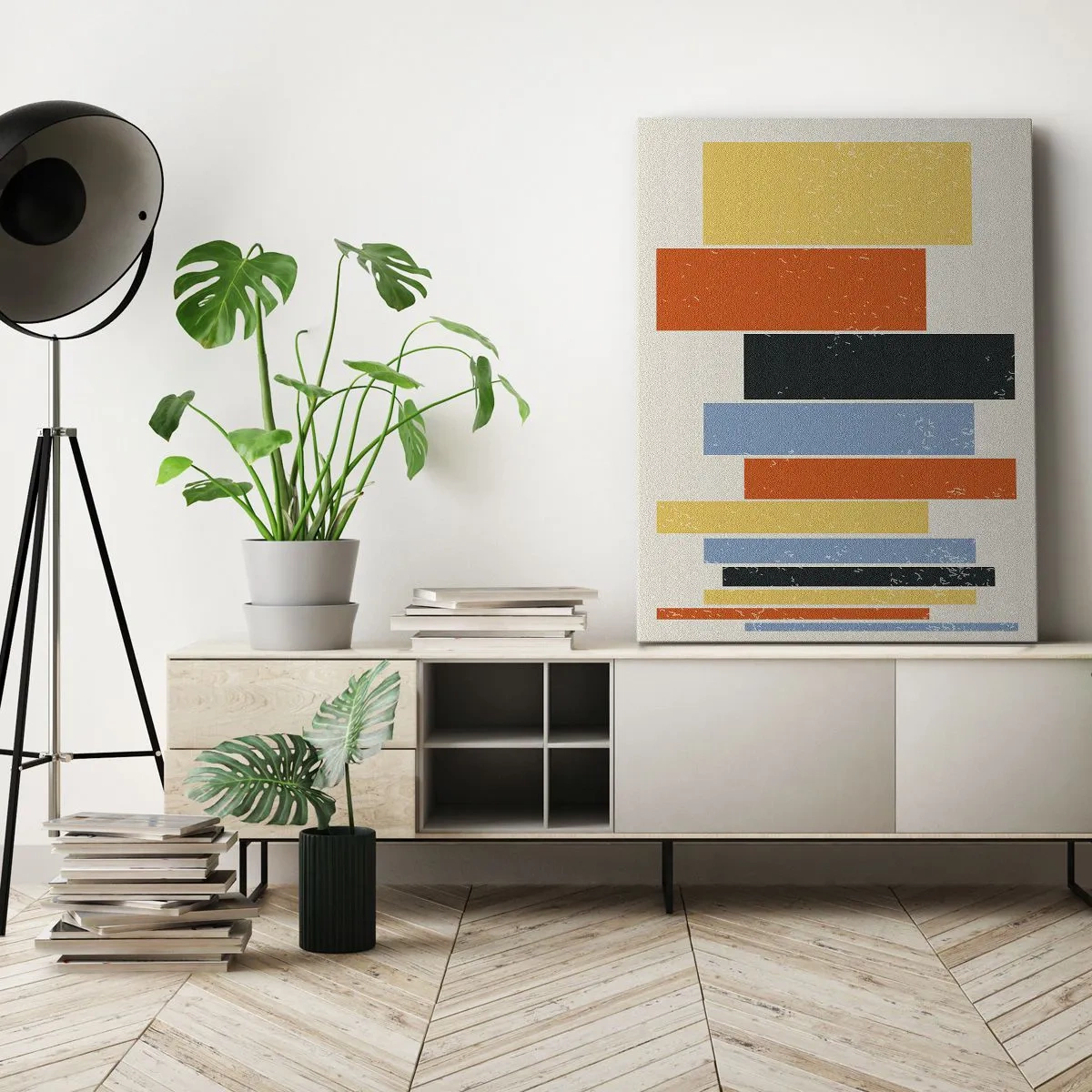 Impression sur toile - Image sur toile - Des rectangles colorés dans un arrangement moderne - 80x120cm - Notation musicale - Décoration murale moderne pour le salon et la chambre ARTTOR