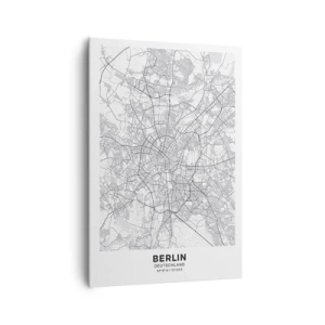 Impression sur toile - Image sur toile - Carte détaillée de la ville en noir et blanc - 70x100cm - Fleur de Berlin - Décoration murale moderne pour le salon et la chambre ARTTOR