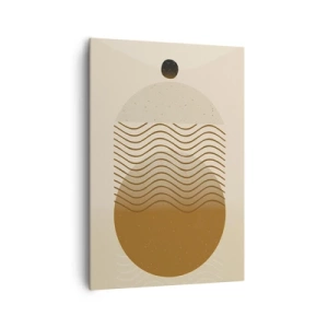 Impression sur toile - Image sur toile - Abstraction géométrique avec des cercles et des lignes ondulées aux couleurs chaudes. - 70x100cm - Sur l'origine des figures géométriques - Décoration murale moderne pour le salon et la chambre ARTTOR