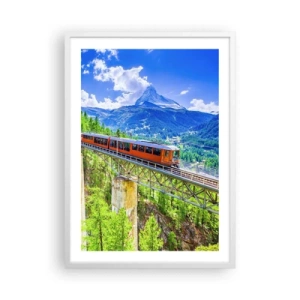 Affiche dans un cadre blanc - Poster - Train dans les Alpes - 50x70 cm