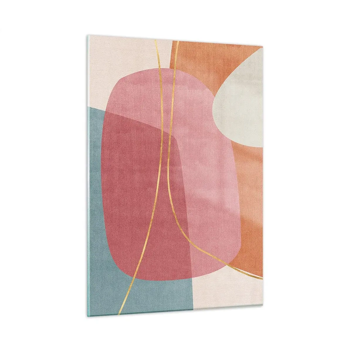 Impression sur verre - Image sur verre - Formes pastel avec des lignes dorées entrecroisées - 50x70cm - Composition pastel au fil d'or - Décoration murale moderne pour le salon et la chambre ARTTOR