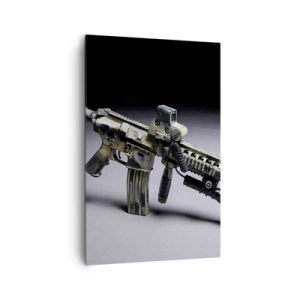 Impression sur toile - Image sur toile - Arme moderne de couleur camouflage sur fond sombre - 80x120cm - Toujours menaçant - Décoration murale moderne pour le salon et la chambre ARTTOR