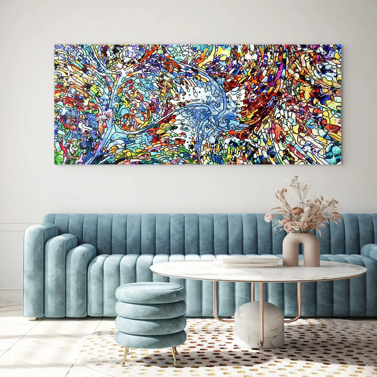 Impression sur verre - Image sur verre - Un motif abstrait coloré inspiré de la nature - 120x50cm - Goutte de vitrail - Décoration murale moderne pour le salon et la chambre ARTTOR