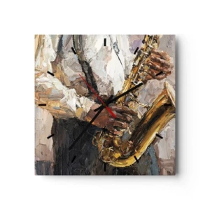 Horloge murale - Pendule murale - Un musicien jouant du saxophone dans un style artistique - 30x30cm - C'est l'heure du solo - Décoration murale moderne pour le salon et la chambre ARTTOR