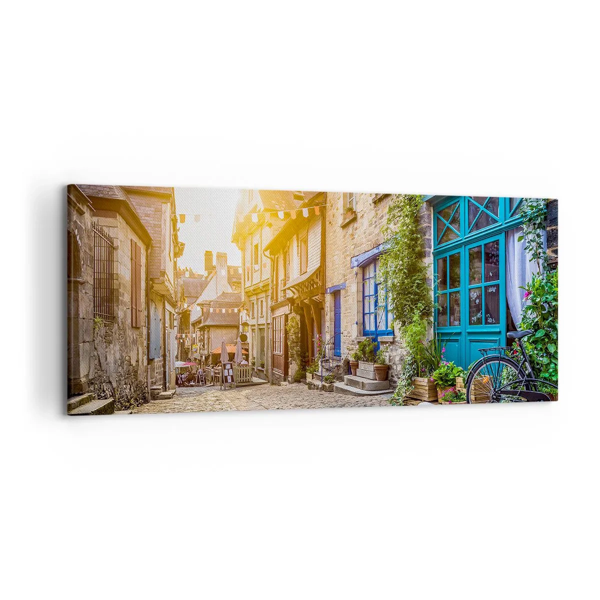 Impression sur toile - Image sur toile - Une charmante rue pavée au soleil - 120x50cm - Aux confins du monde - Décoration murale moderne pour le salon et la chambre ARTTOR