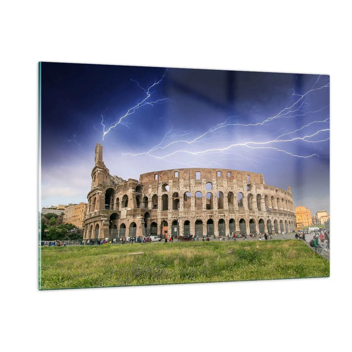 Impression sur verre - Image sur verre - Le Colisée de Rome pendant un orage - 120x80cm - Arène de combat - Décoration murale moderne pour le salon et la chambre ARTTOR