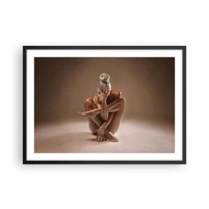 Affiche dans un cadre noir - Poster - Silhouette artistique d'une femme sur fond beige - 70x50cm - Unité du corps et de l'âme - Décoration murale moderne pour le salon et la chambre ARTTOR