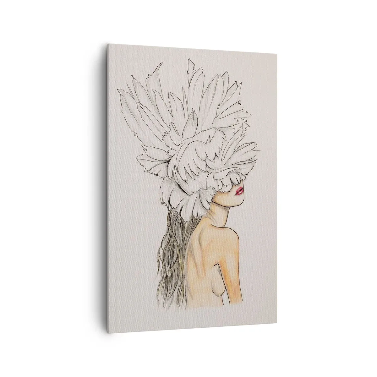 Impression sur toile - Image sur toile - Portrait d'une femme avec décoration de plumes dans un style artistique - 80x120cm - Beauté couronnée - Décoration murale moderne pour le salon et la chambre ARTTOR