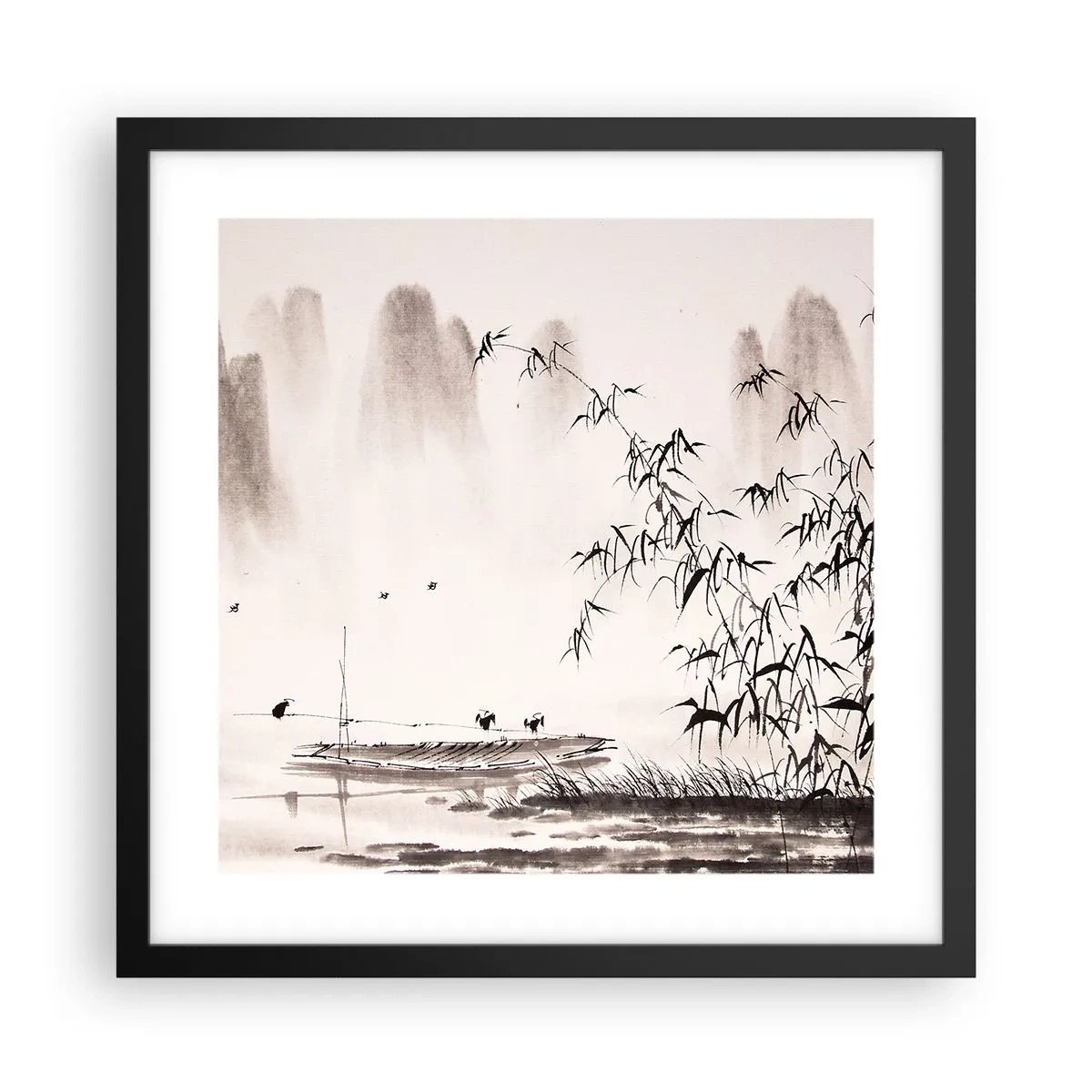 Affiche dans un cadre noir - Poster - Le silence des rizières - 40x40 cm