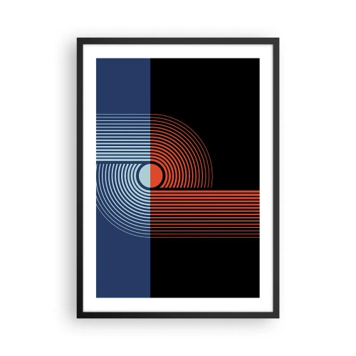 Affiche dans un cadre noir - Poster - Composition géométrique avec des lignes bleu marine et orange. - 50x70cm - Dans une étreinte géométrique - Décoration murale moderne pour le salon et la chambre ARTTOR
