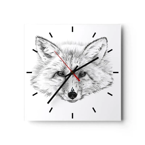 Horloge murale - Pendule murale - Dessin en noir et blanc d'une tête de renard sur fond blanc - 30x30cm - Ces yeux peuvent-ils mentir ? - Décoration murale moderne pour le salon et la chambre ARTTOR