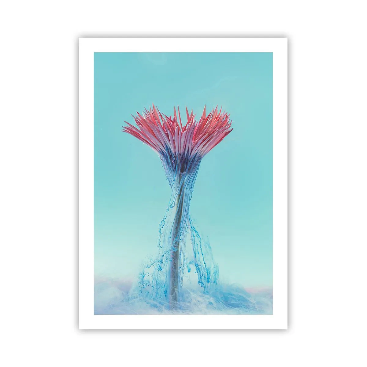 Affiche - Poster - Une fleur entourée de ruisseaux colorés sur un fond pastel - 50x70cm - Dans une étreinte vivifiante - Décoration murale moderne pour le salon et la chambre ARTTOR