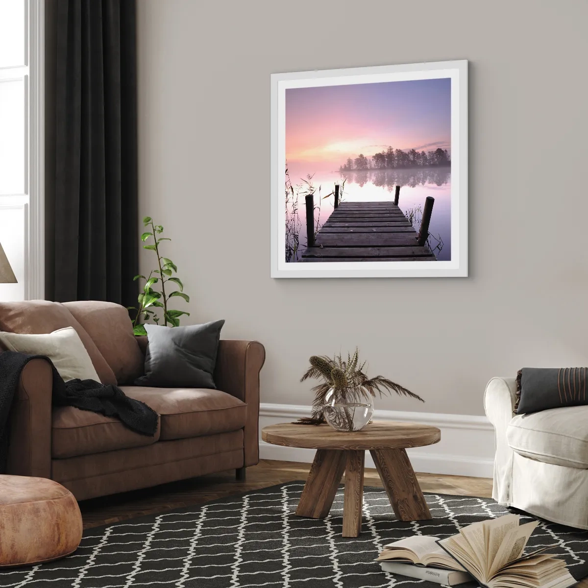 Affiche dans un cadre blanc - Poster - De la brume lilas… - 50x50 cm