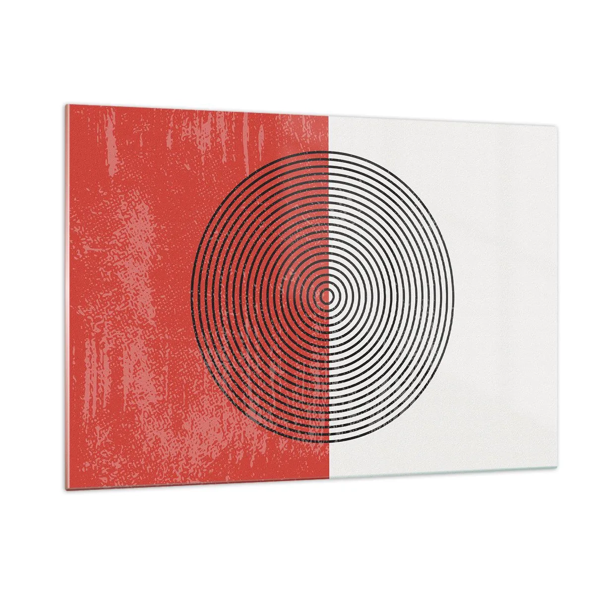 Impression sur verre - Image sur verre - Motif géométrique avec un cercle sur fond rouge et blanc - 120x80cm - Dans le mille - Décoration murale moderne pour le salon et la chambre ARTTOR