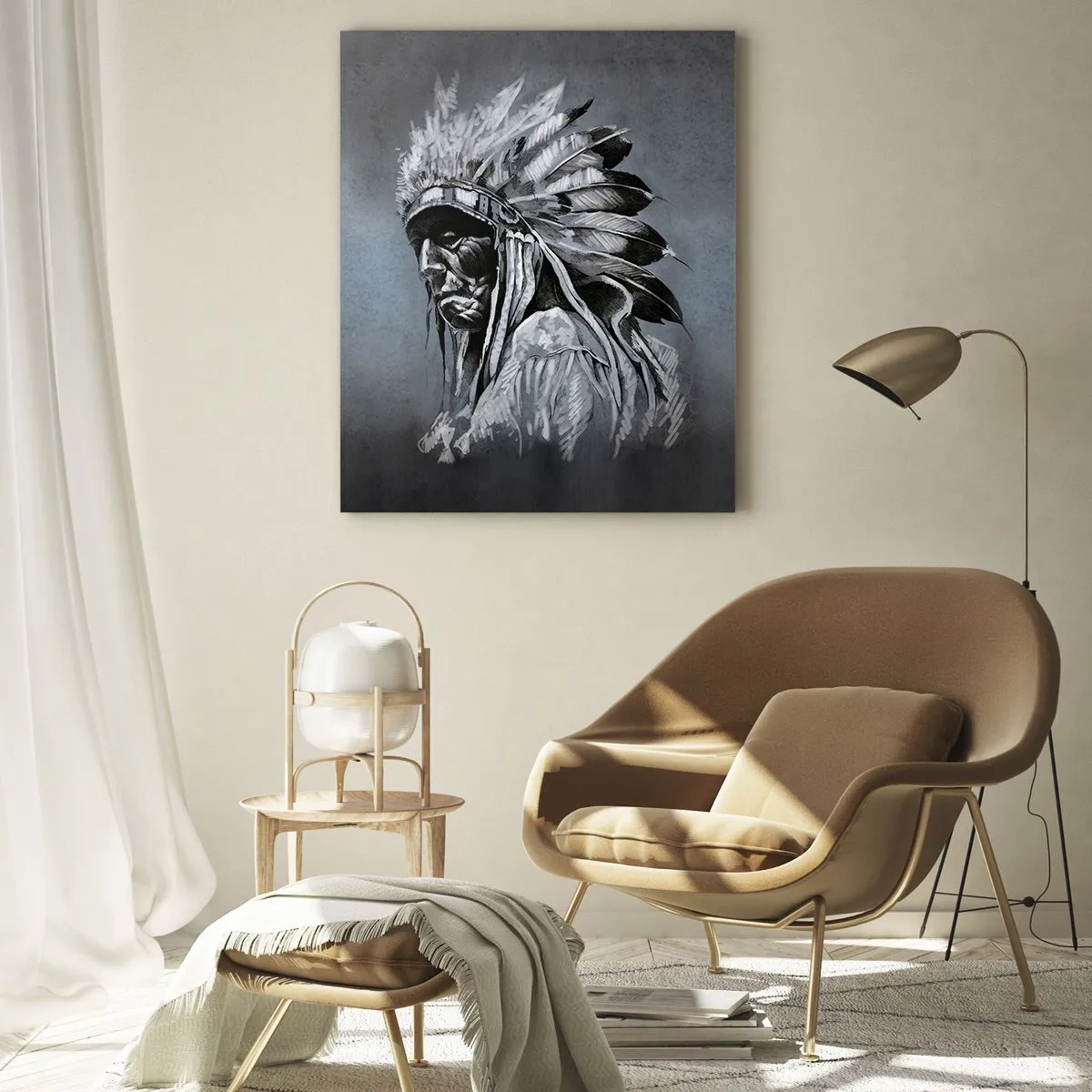 Impression sur verre - Image sur verre - Portrait d'un chef indien portant une coiffe traditionnelle - 80x120cm - Retour aux sources - Décoration murale moderne pour le salon et la chambre ARTTOR