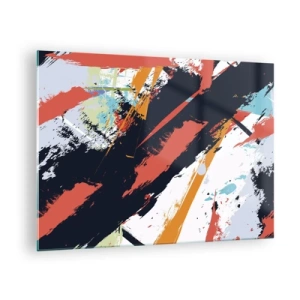Impression sur verre - Image sur verre - Coups de pinceau abstraits aux couleurs intenses - 70x50cm - Composition dynamique - Décoration murale moderne pour le salon et la chambre ARTTOR