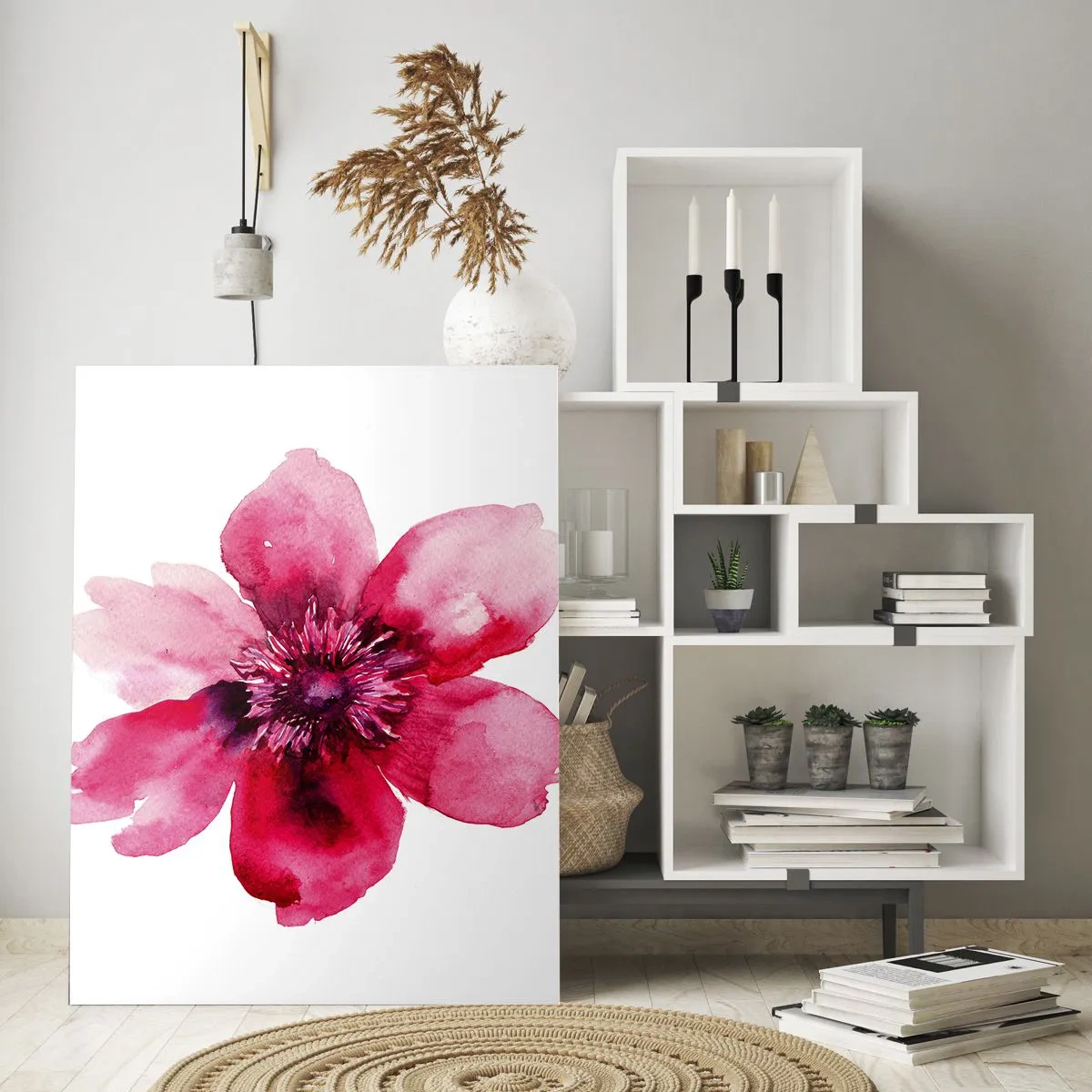 Impression sur verre - Image sur verre - Illustration à l'aquarelle d'une fleur rouge sur fond blanc - 50x70cm - Un baiser parfumé au carmin - Décoration murale moderne pour le salon et la chambre ARTTOR