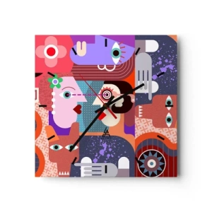 Horloge murale - Pendule murale - Figures abstraites aux couleurs vives - 30x30cm - Les yeux dans les yeux - Décoration murale moderne pour le salon et la chambre ARTTOR