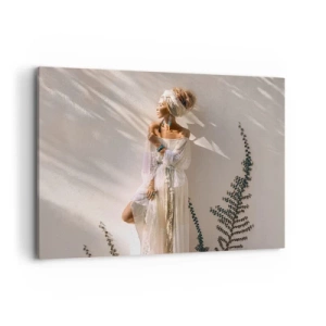 Impression sur toile - Image sur toile - Une femme au style bohème illuminée par les rayons du soleil - 100x70cm - Le soleil et la fille - Décoration murale moderne pour le salon et la chambre ARTTOR