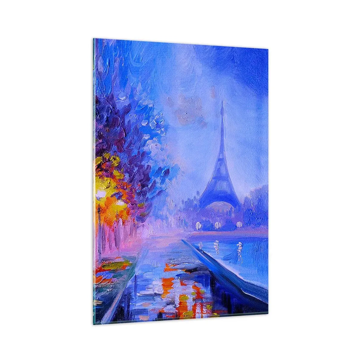 Impression sur verre - Image sur verre - Une avenue avec des lampadaires à Paris avec la Tour Eiffel en arrière-plan - 80x120cm - Une ballade idéale - Décoration murale moderne pour le salon et la chambre ARTTOR