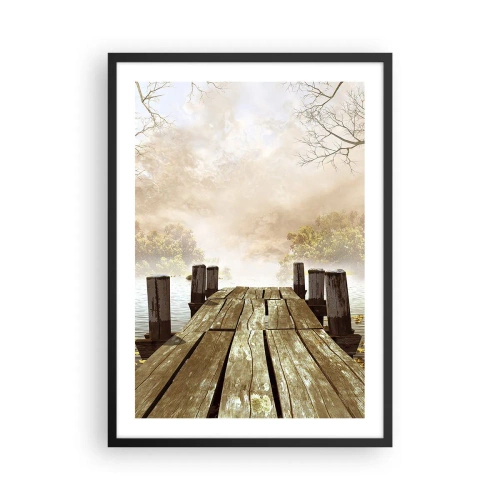 Affiche dans un cadre noir - Poster - Une vieille jetée en bois sur un lac dans un décor brumeux - 50x70cm - La douce tristesse de l'automne - Décoration murale moderne pour le salon et la chambre ARTTOR