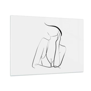 Impression sur verre - Image sur verre - Une ligne simple montrant le contour du corps dans des tons de noir et blanc - 100x70cm - Sur les vague d'un rêve - Décoration murale moderne pour le salon et la chambre ARTTOR