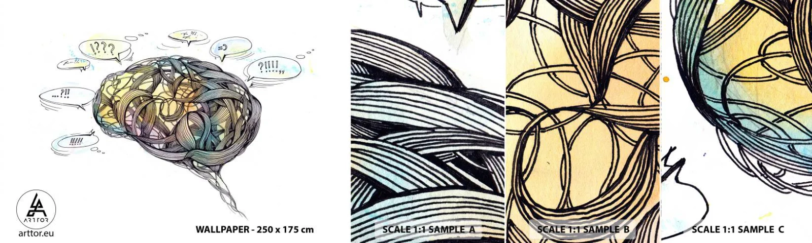 Échantillon de Papier Peint Autocollant Deluxe Sticker - L'homme - un grand mystère - Abstraction, Cerveau, Graphique - 100x30 cm