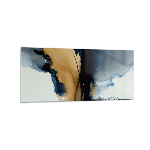 Impression sur verre - Image sur verre - Une composition abstraite dans les tons bleu marine et or - 120x50cm - Derrière le rideau - Décoration murale moderne pour le salon et la chambre ARTTOR