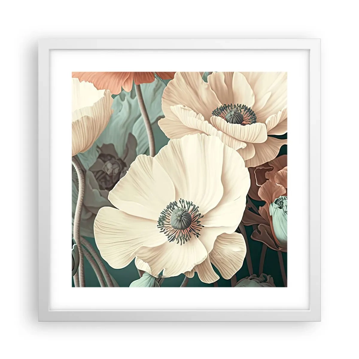 Affiche dans un cadre blanc - Poster - Le murmure des coquelicots - 40x40 cm