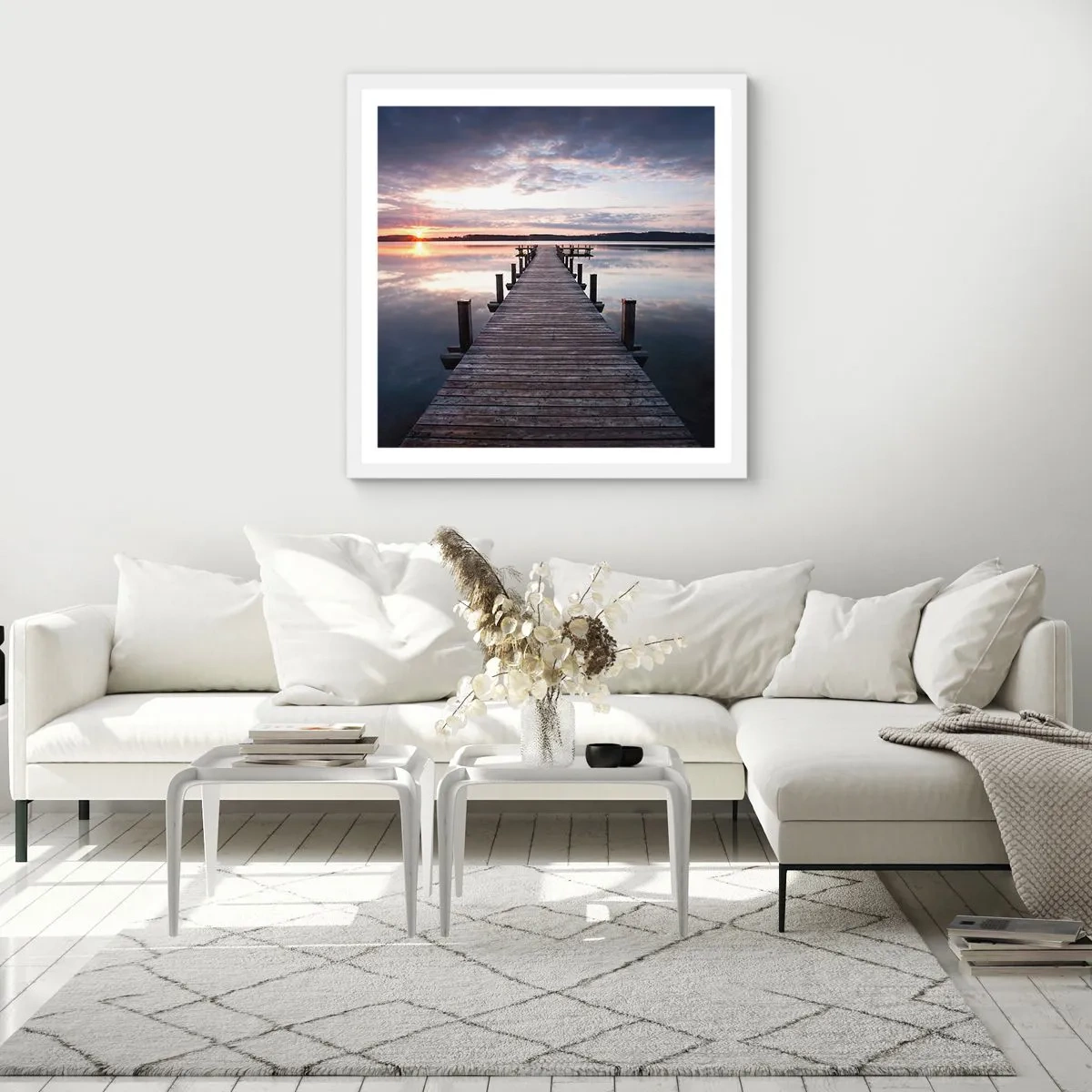 Affiche dans un cadre blanc - Poster - Une frontière tranquille entre le jour et la nuit - 60x60 cm