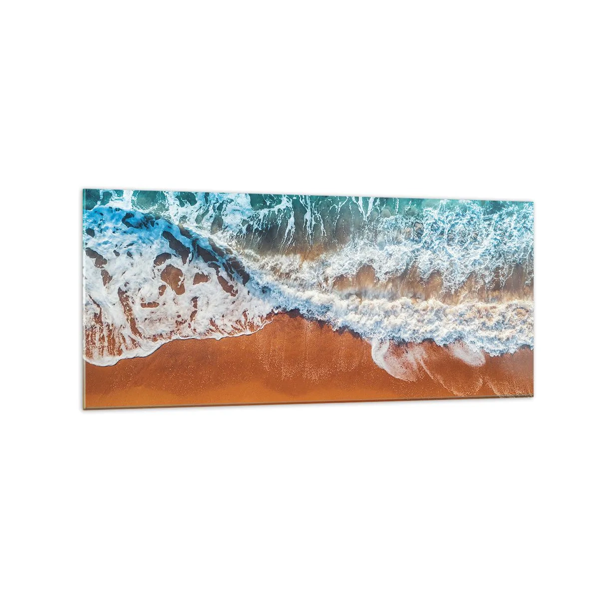 Impression sur verre - Image sur verre - Vue aérienne des vagues de l'océan s'écrasant sur le rivage - 120x50cm - Toujours ensemble - Décoration murale moderne pour le salon et la chambre ARTTOR