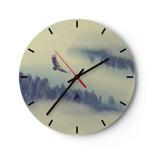 Horloge murale - Pendule murale - Un aigle plane au-dessus de la forêt dans la brume matinale. - 30x30cm - J'ai vu l'ombre d'un aigle - Décoration murale moderne pour le salon, la cuisine et la chambre ARTTOR
