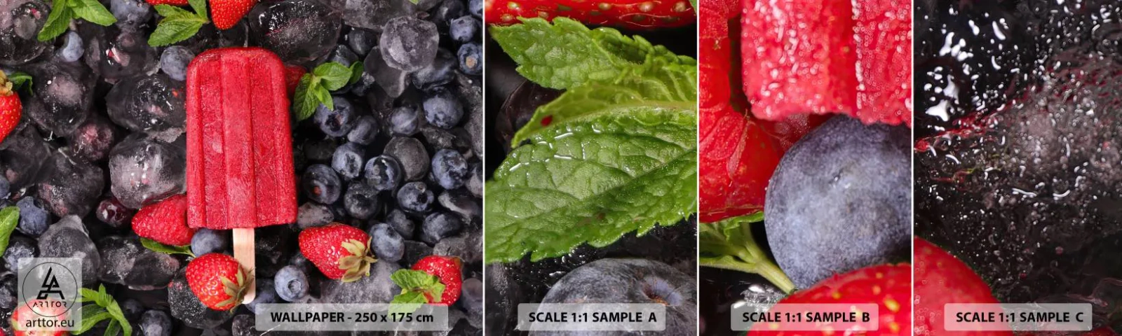 Échantillon de Papier Peint Autocollant Deluxe Sticker - Le goût d’un été chaud - Glace, Fruit, Santé - 100x30 cm