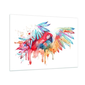 Impression sur verre - Image sur verre - Perroquet aquarelle coloré aux ailes déployées - 100x70cm - Perroquets colorés - Décoration murale moderne pour le salon et la chambre ARTTOR