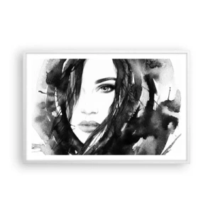Affiche dans un cadre blanc - Poster - Portrait d'une dame en noir et blanc - 91x61 cm