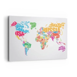 Impression sur toile - Image sur toile - Carte du monde colorée avec les noms des pays - 100x70cm - je veux tous les rencontrer - Décoration murale moderne pour le salon et la chambre ARTTOR