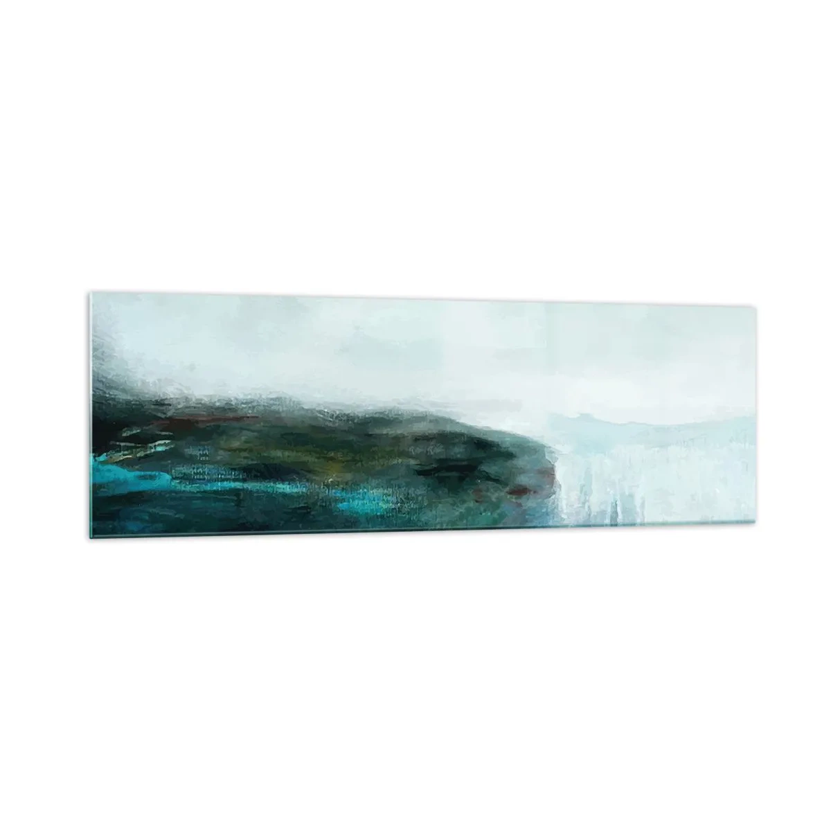 Impression sur verre - Image sur verre - Paysage abstrait dans les tons turquoise et gris - 160x50cm - Abstraction nautique - Décoration murale moderne pour le salon et la chambre ARTTOR
