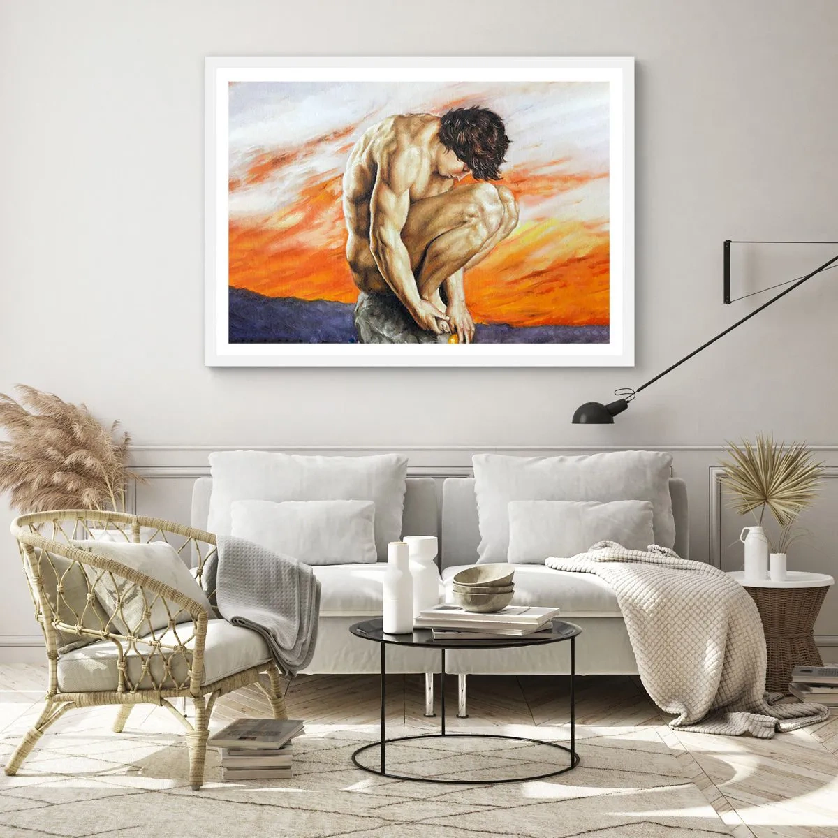 Affiche dans un cadre blanc - Poster - Plongé dans ses pensées - 100x70 cm