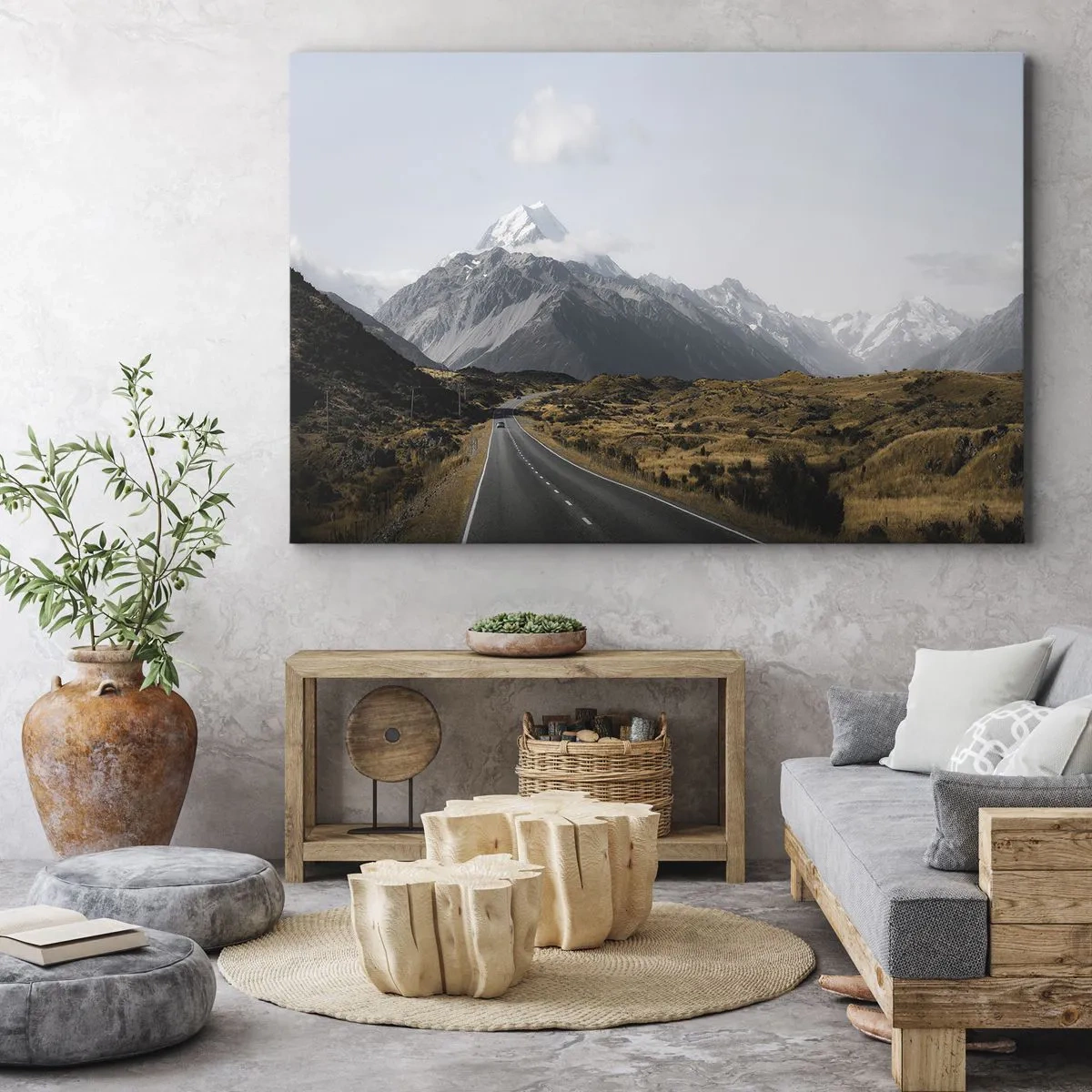Impression sur toile - Image sur toile - Une route dans les montagnes entourée d'un paysage pittoresque - 100x70cm - Chemin vers le coeur de la montagne - Décoration murale moderne pour le salon et la chambre ARTTOR