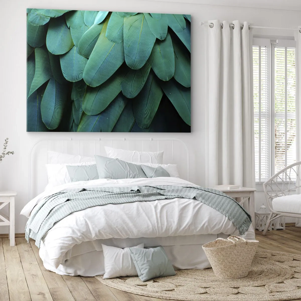 Impression sur toile - Image sur toile - Détail de plumes dans des tons de vert - 100x70cm - Perfection de la nature du perroquet - Décoration murale moderne pour le salon et la chambre ARTTOR