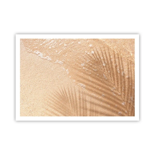 Affiche - Poster - L'ombre d'un palmier sur le sable avec un délicat motif de vagues - 100x70cm - Ombre d'un été chaud - Décoration murale moderne pour le salon et la chambre ARTTOR
