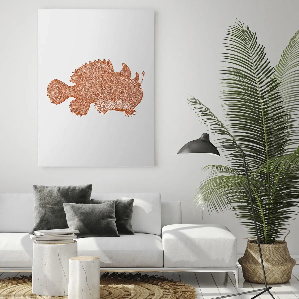 Impression sur verre - Image sur verre - Un dessin rouillé d'un poisson des profondeurs réalisé à l'aide de la technique du point - 50x70cm - Et pourtant un poisson - Décoration murale moderne pour le salon et la chambre ARTTOR