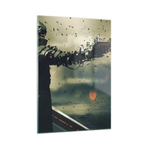 Impression sur verre - Image sur verre - Un cyber-guerrier de style futuriste avec des armes énergétiques - 50x70cm - L'arme fatale - Votre propre Terminator - Décoration murale moderne pour le salon et la chambre ARTTOR