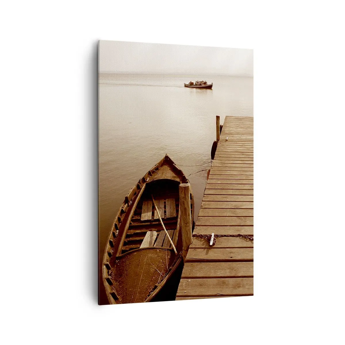 Impression sur toile - Image sur toile - Jetée en bois et bateau sur un lac calme - 80x120cm - Le grand silence - Décoration murale moderne pour le salon et la chambre ARTTOR