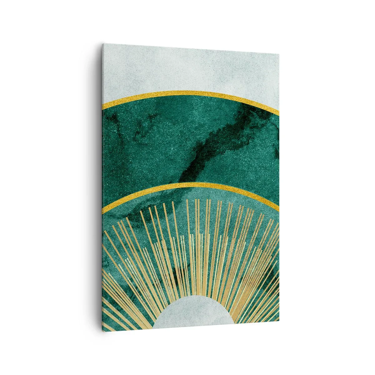 Impression sur toile - Image sur toile - Motif abstrait avec des cercles aux couleurs émeraude et or. - 70x100cm - Un autre système solaire - Décoration murale moderne pour le salon et la chambre ARTTOR