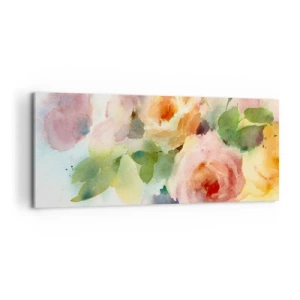 Impression sur toile - Image sur toile - Roses délicates de style aquarelle sur fond clair - 120x50cm - Délicat comme l'aquarelle - Décoration murale moderne pour le salon et la chambre ARTTOR