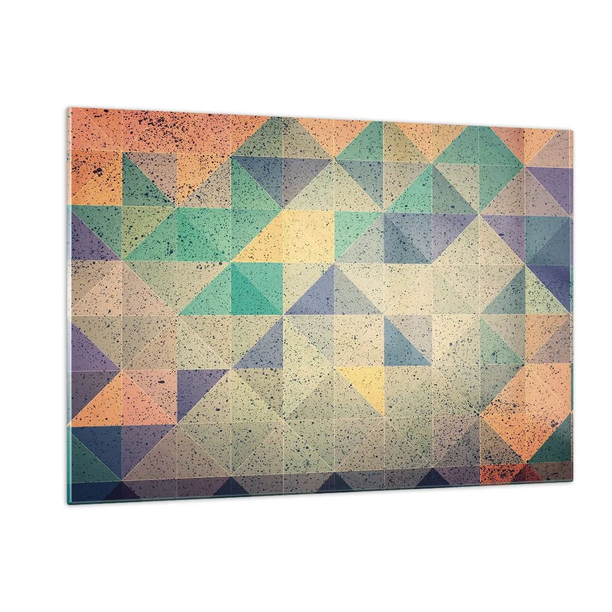 Impression sur verre - Image sur verre - Mosaïque colorée avec des triangles géométriques dans un style rétro - 120x80cm - République des triangles - Décoration murale moderne pour le salon et la chambre ARTTOR