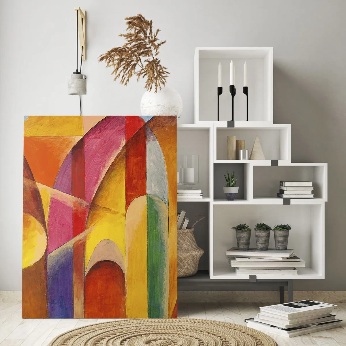 Impression sur verre - Image sur verre - Abstraction colorée avec des formes géométriques - 50x70cm - Cathédrale du soleil - Décoration murale moderne pour le salon et la chambre ARTTOR