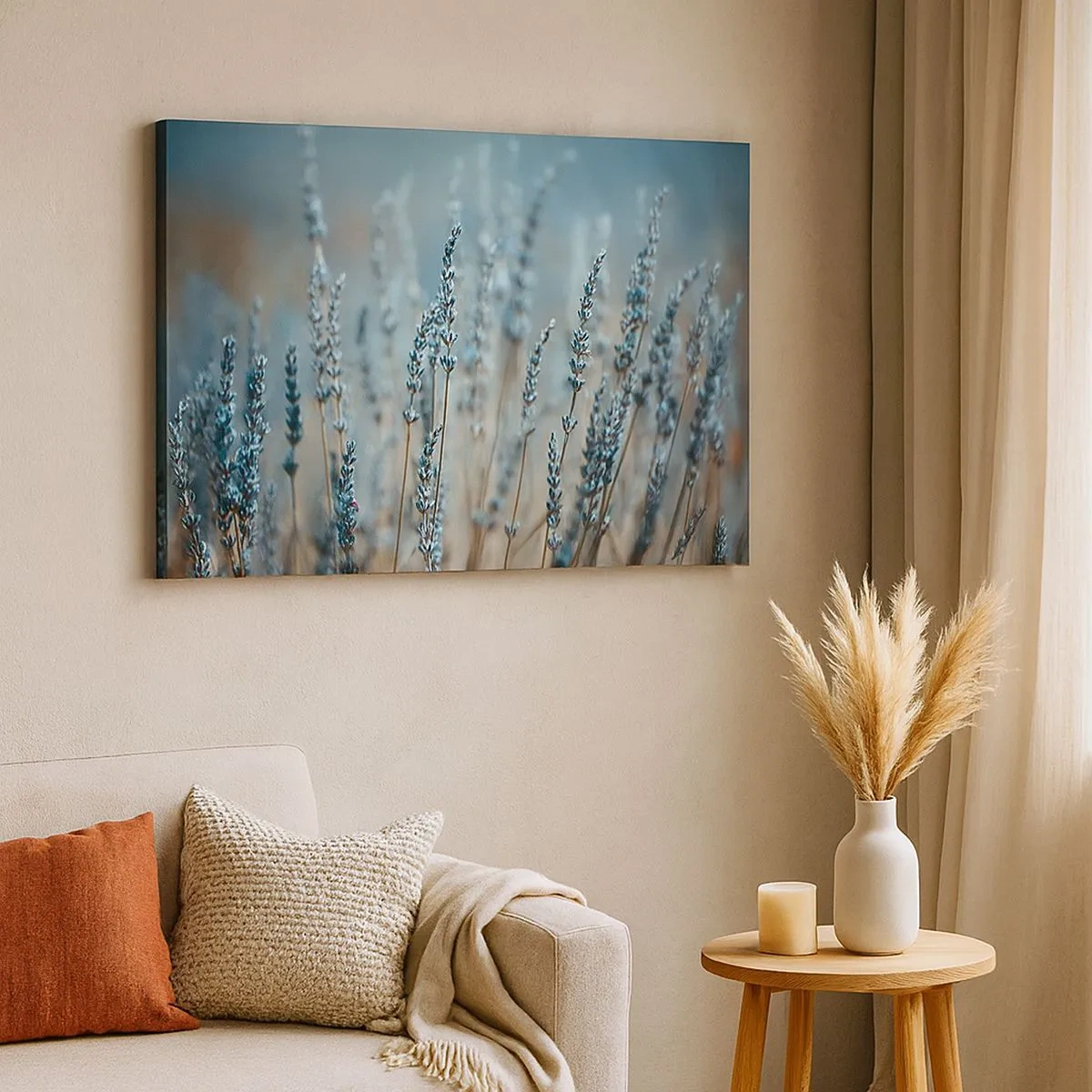 Impression sur toile - Image sur toile - Lavande dans les champs dans des tons pastel subtils - 70x50cm - Tige odorante - Décoration murale moderne pour le salon et la chambre ARTTOR